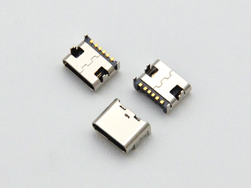 TYPE-C 16P 母座 板上四脚插 L=6.8MM CH=1.63MM 带中夹片